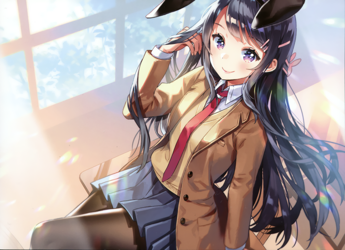 Mai Sakurajima in School Uniform with Bunny Ears