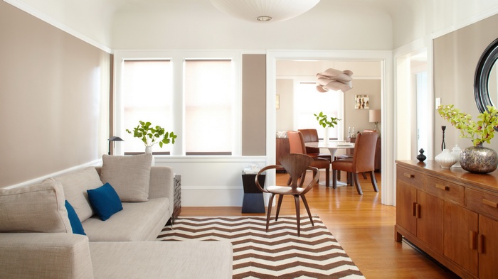 Living room and dining room with modern furniture