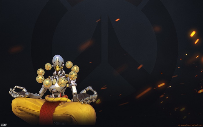 Zenyatta from Overwatch meditating with orbs
