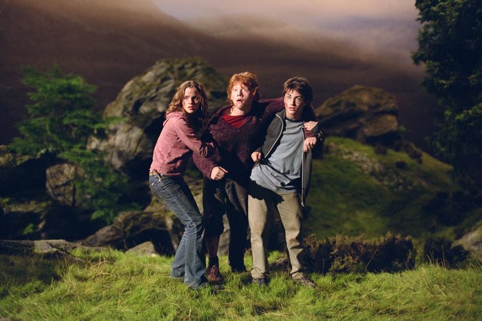Ron Weasley and friends in a landscape