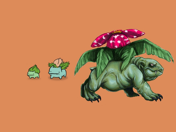 Pokemon evolution: Bulbasaur, Ivysaur, and Venusaur