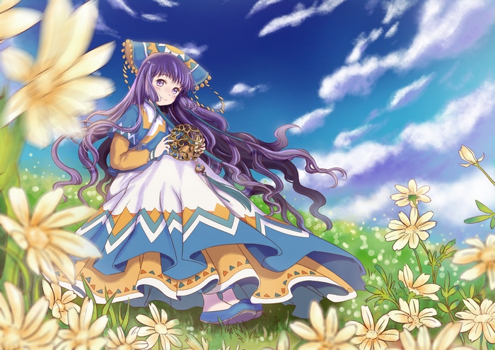 Tomoyo Daidouji in a field of flowers