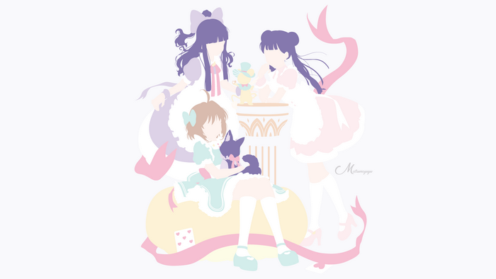 Tomoyo Daidouji and friends with a cat