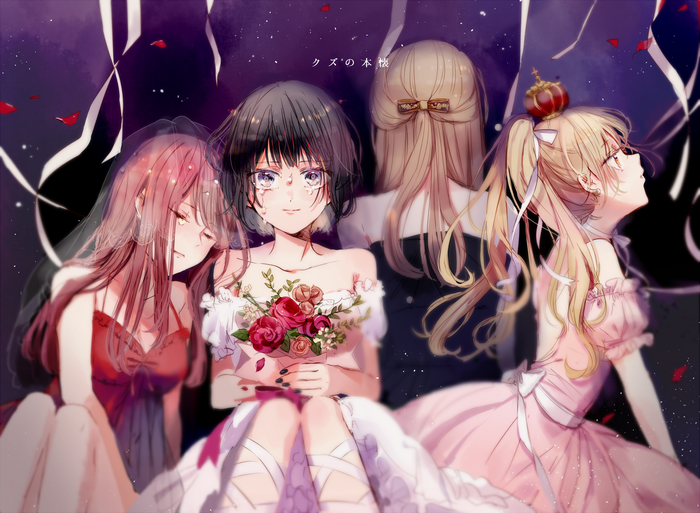Four girls in dresses with flowers
