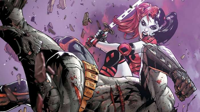 Harley Quinn fighting Deathstroke