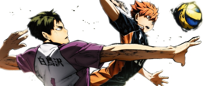 Shoyo Hinata and Wakatoshi Ushijima playing volleyball