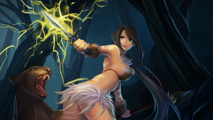 Nidalee from League of Legends with a cougar