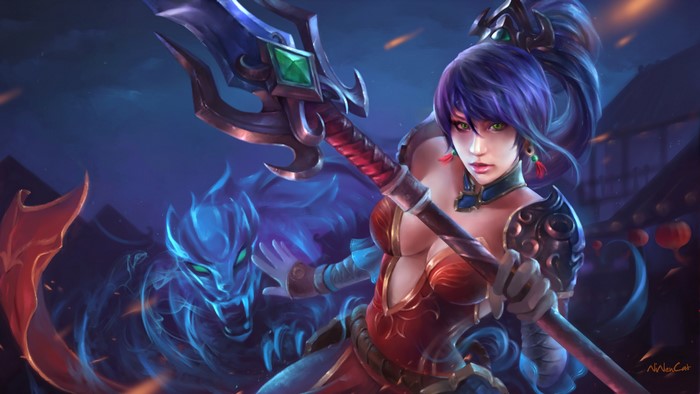 Nidalee from League of Legends with a spirit cougar
