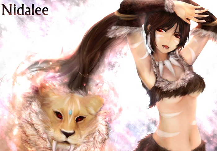 Nidalee from League of Legends with a saber-toothed cat