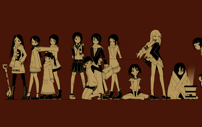 Group of anime girls standing in a line