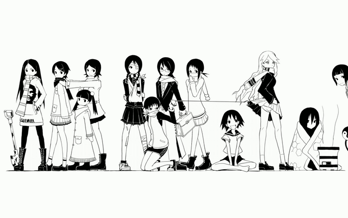 Group of anime girls standing in a line