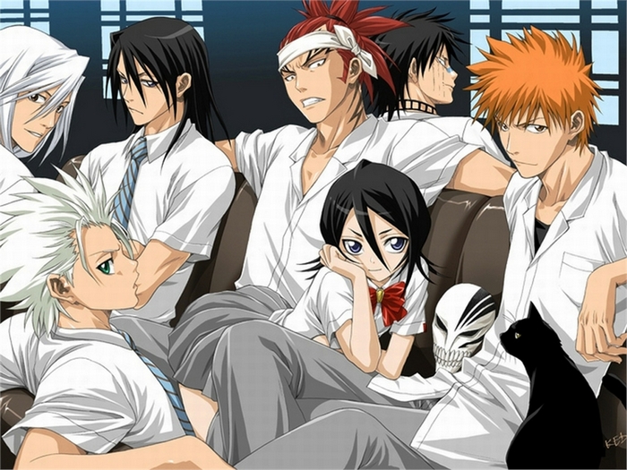 Anime characters from Bleach sitting together