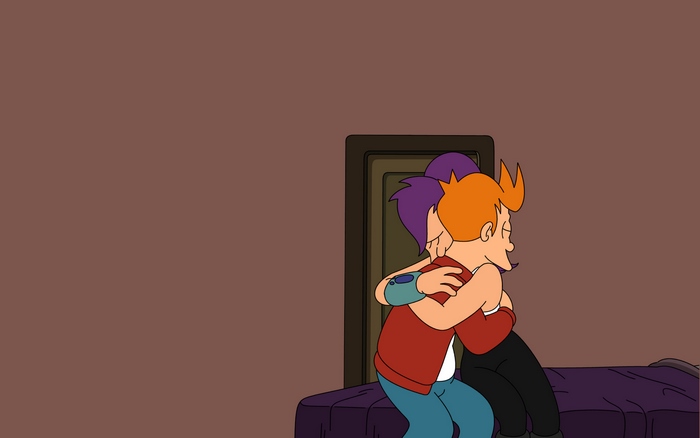 Fry and Leela hugging