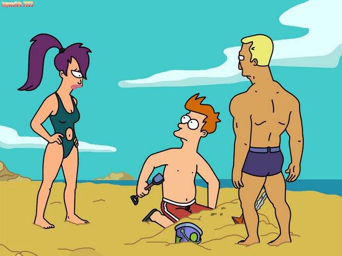 Fry and Leela from Futurama at the beach
