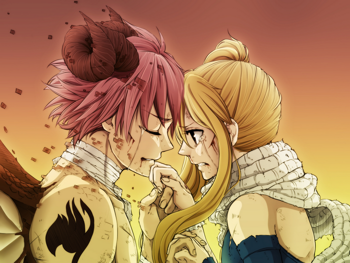 Natsu and Lucy from Fairy Tail in battle