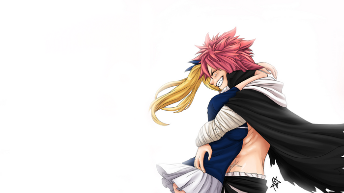 Natsu and Lucy hugging from Fairy Tail