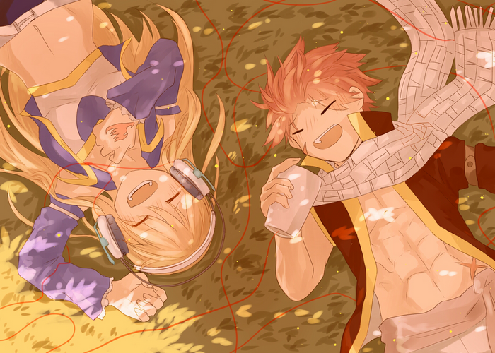 Lucy and Natsu from Fairy Tail lying down