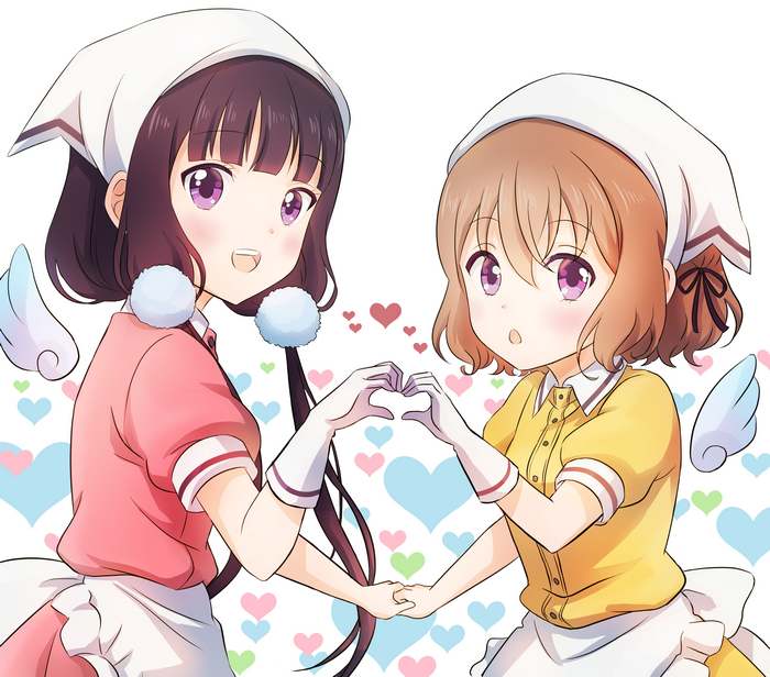 Maika Sakuranomiya and friend making heart shape