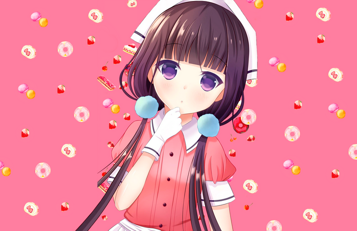 Maika Sakuranomiya surrounded by sweets