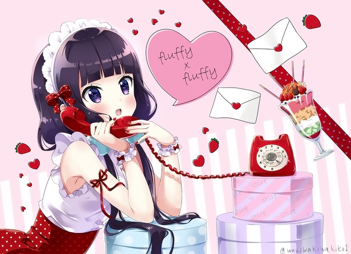 Maika Sakuranomiya with a red telephone