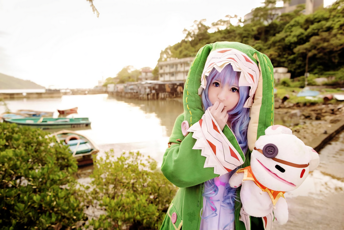 Yoshino from Date A Live with a plush toy