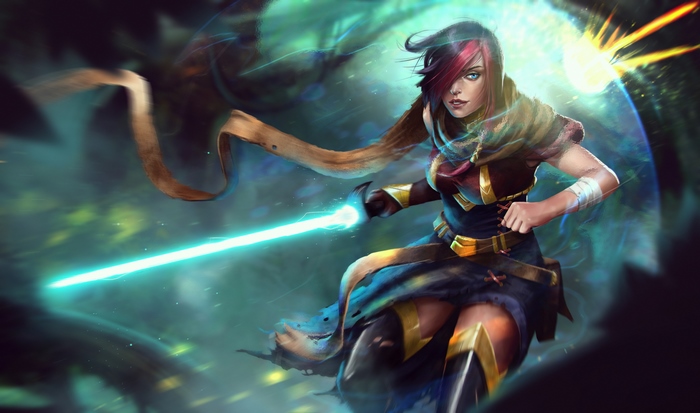 Fiora from League of Legends with a light sword