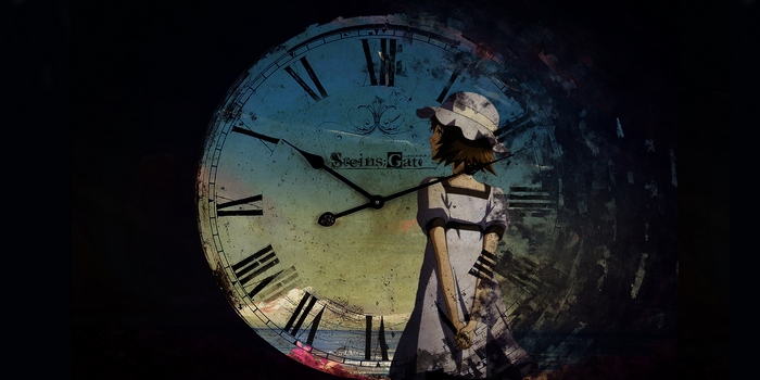 Mayuri Shiina from Steins;Gate in front of a clock