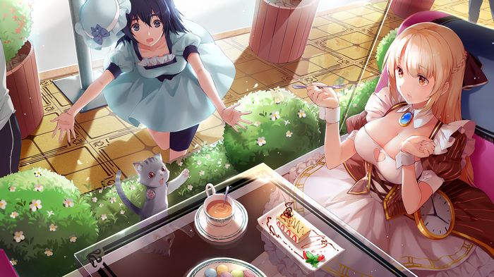 Mayuri Shiina and blonde girl in cafe