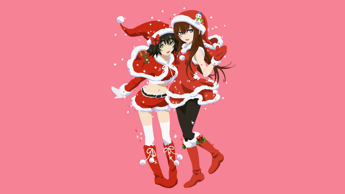 Two anime girls in Christmas outfits