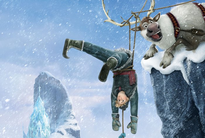 Kristoff and Sven in a snowy landscape