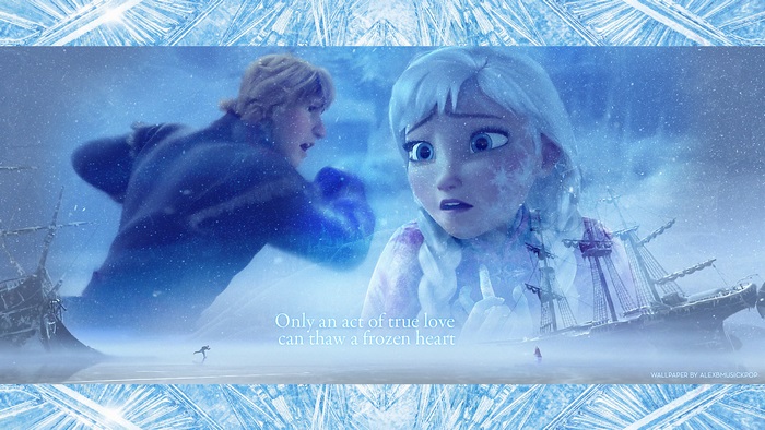 Kristoff and Elsa from Frozen in a snowy landscape