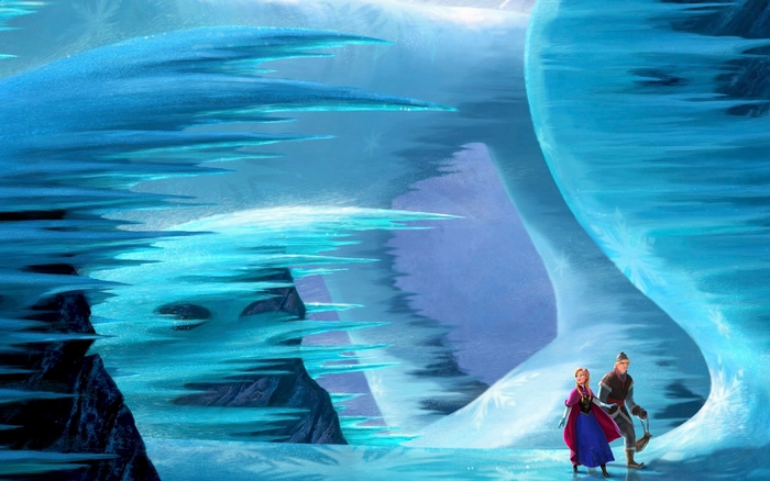 Kristoff and Anna in an icy landscape