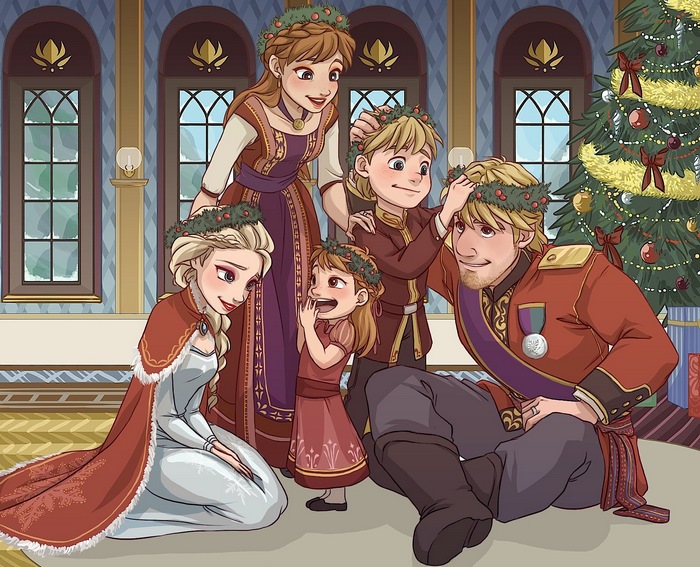 Kristoff and Family with Christmas Tree