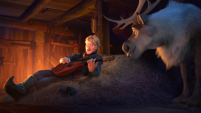 Kristoff and Sven from Frozen in a barn