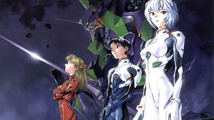 Neon Genesis Evangelion: Shinji, Asuka, and Rei with Eva Unit-01