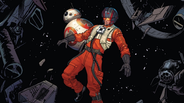 Poe Dameron and BB-8 in space