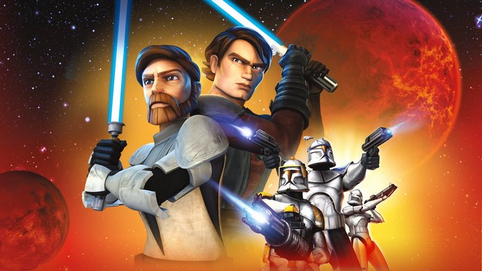 Anakin Skywalker and Obi-Wan Kenobi from Star Wars: The Clone Wars with Clone Troopers