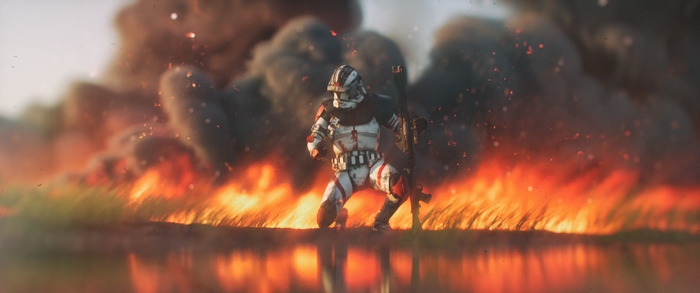 Clone Trooper in a burning field