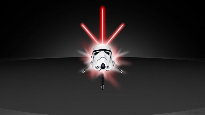 Stormtrooper helmet with red lightsabers