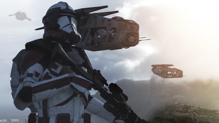 Clone Trooper in Intense Battle Skies