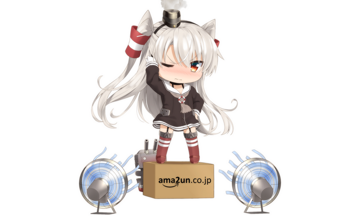 Amatsukaze from Kancolle standing on Amazon box with fans