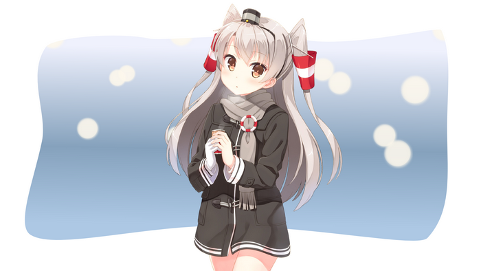 Amatsukaze from Kancolle holding a cup