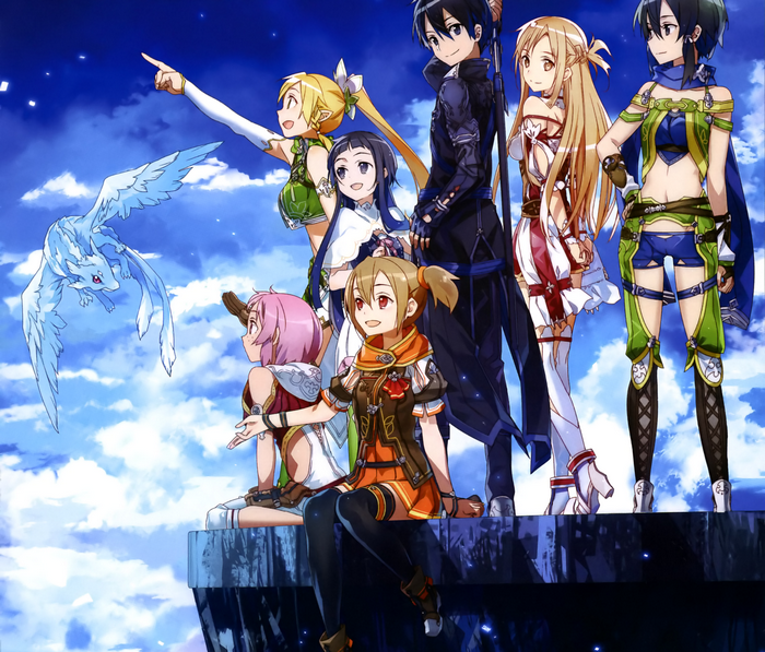 Characters from Sword Art Online with a dragon