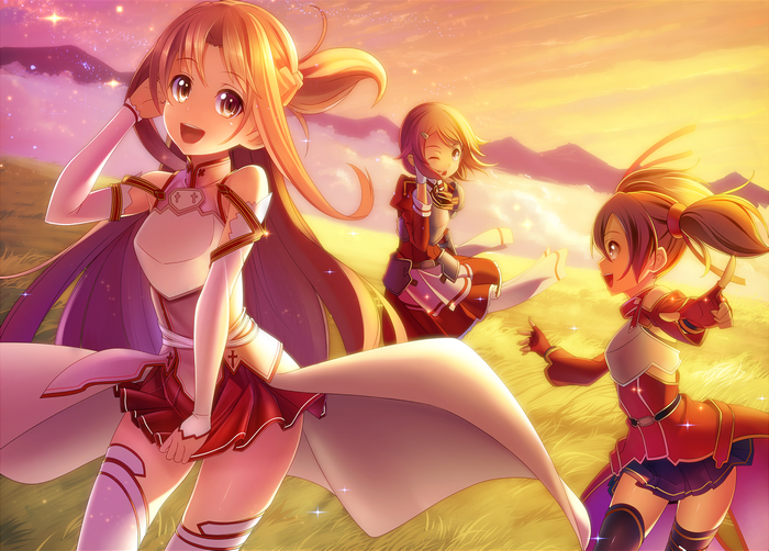 Asuna, Yui, and Leafa from Sword Art Online