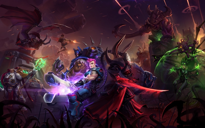 Zarya and other characters in a battle scene