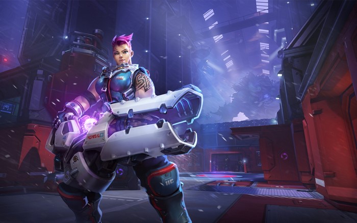 Zarya from Overwatch holding a particle cannon