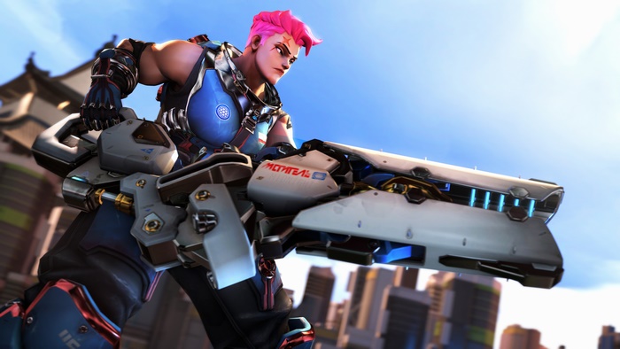 Zarya from Overwatch holding a weapon