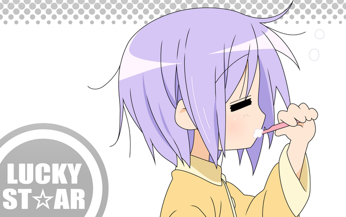 Tsukasa Hiiragi from Lucky Star brushing teeth