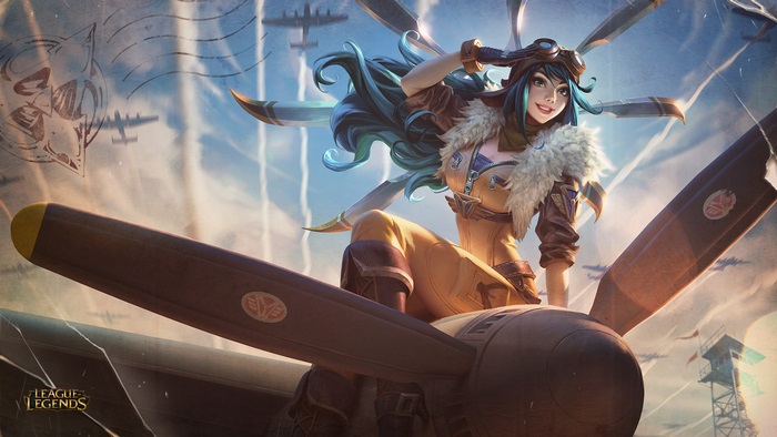 Irelia from League of Legends on a plane