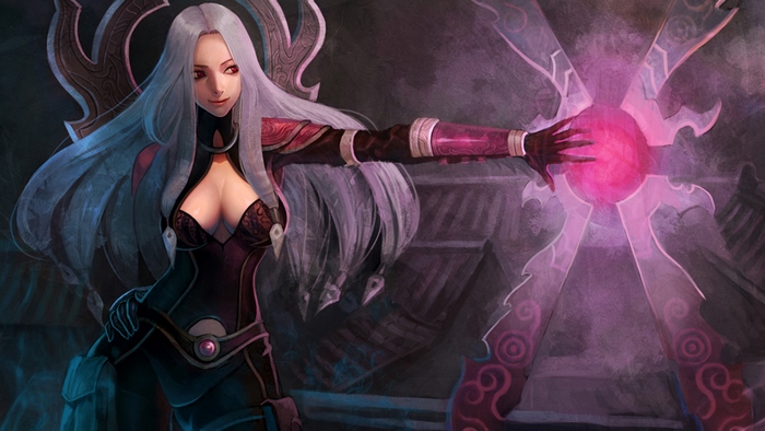 Irelia from League of Legends casting a spell